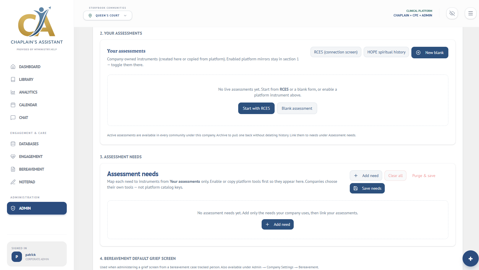 Configurable spiritual care assessments